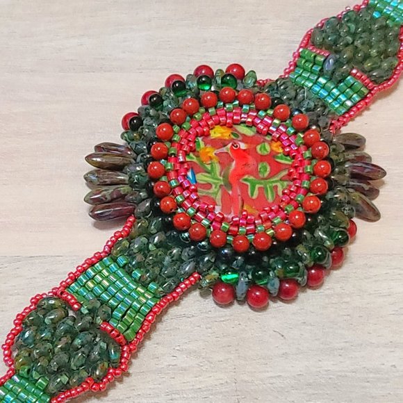 Bohemian Style Watch Style Bracelet with Ceramic Center Handcrafted free form - Picture 4 of 4